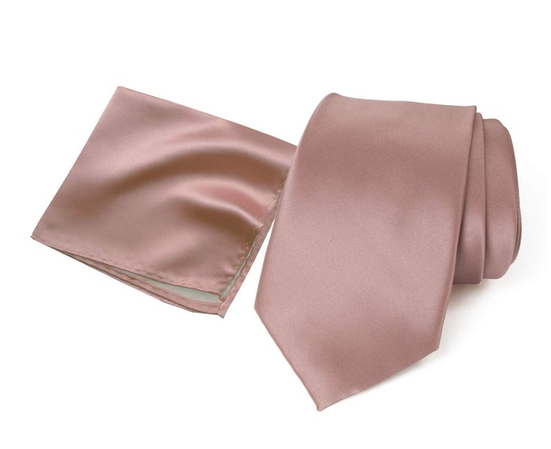 Spring Notion Men's Regular Solid Color Satin Microfiber Tie and Handkerchief Set Pink Copper - Image 1